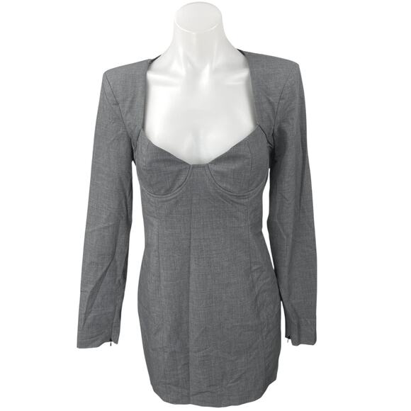 Zara Womens Gray Sweetheart Neck Long Sleeve Zip Mini Career Sheath Dress Size M - Picture 1 of 4